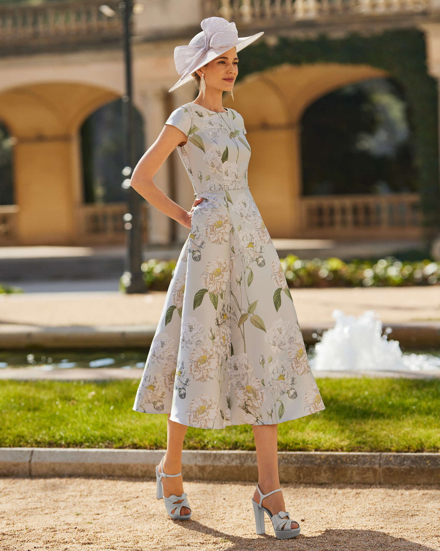 Elegant midi evening dress 8gi2 Marfil Barcelona